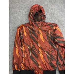 Fox Racing Jacket Mens Large Brown Hooded Full Zip Windbreaker Moto Striped